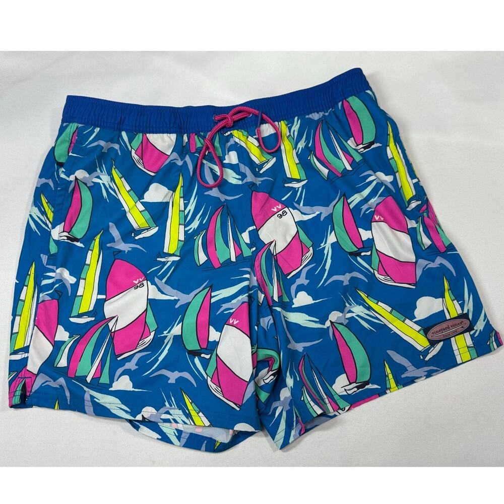 Vineyard Vines L Multicolored Sailboats Swim Shorts Trunks Mens Blue Pink